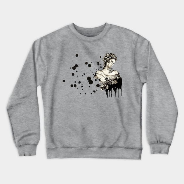 black and white drawing of a statue of a girl with splashes Crewneck Sweatshirt by Art by Taya 